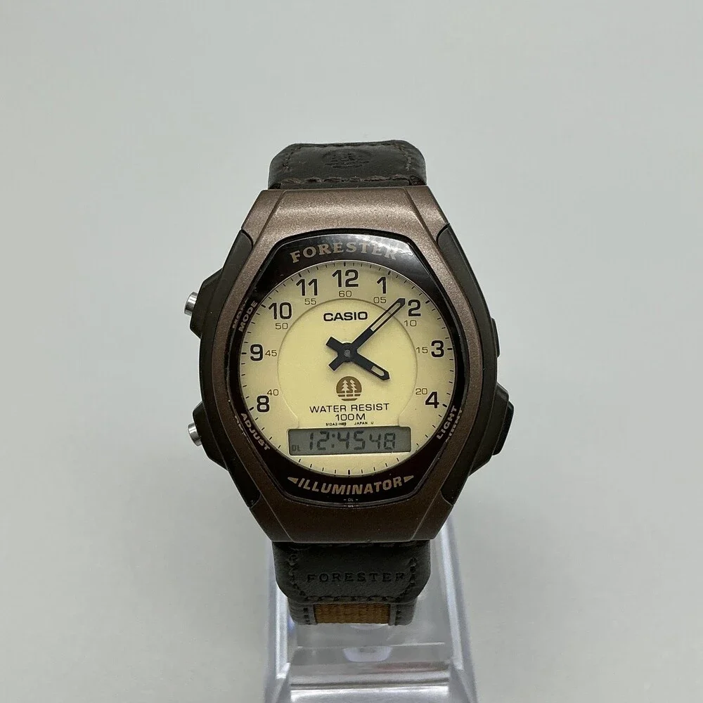 Casio Forester 5155 FT-600W Mens Watch 37mm Brown Leather Backlight New Battery